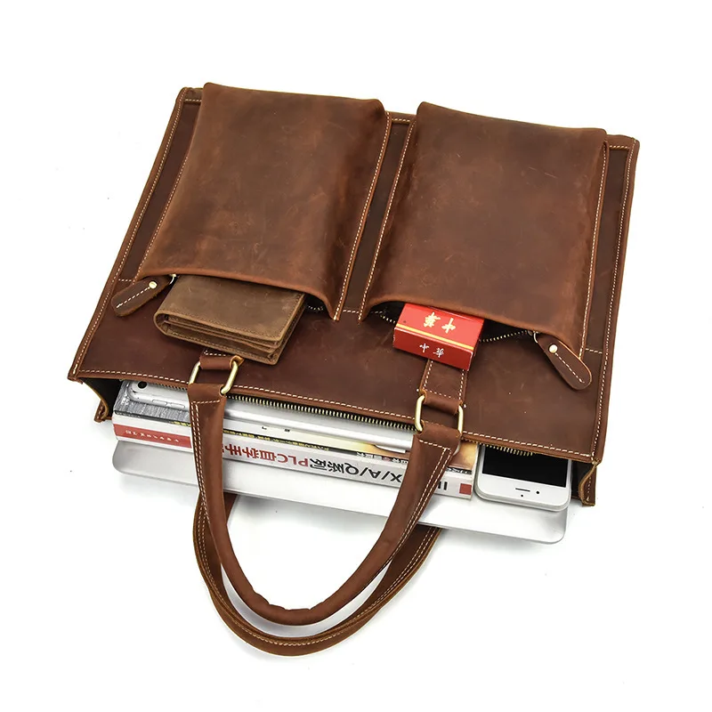 

Briefcase Computer Bag Genuine Leather Crazy Horse Men's Leather Briefcase Messenger Bag For Men Laptop Bag Maletines-hombre
