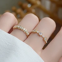 14k real gold ring adjustable fashion spuare zircon luxury cz opening rings for women wedding engagement bague jewelry