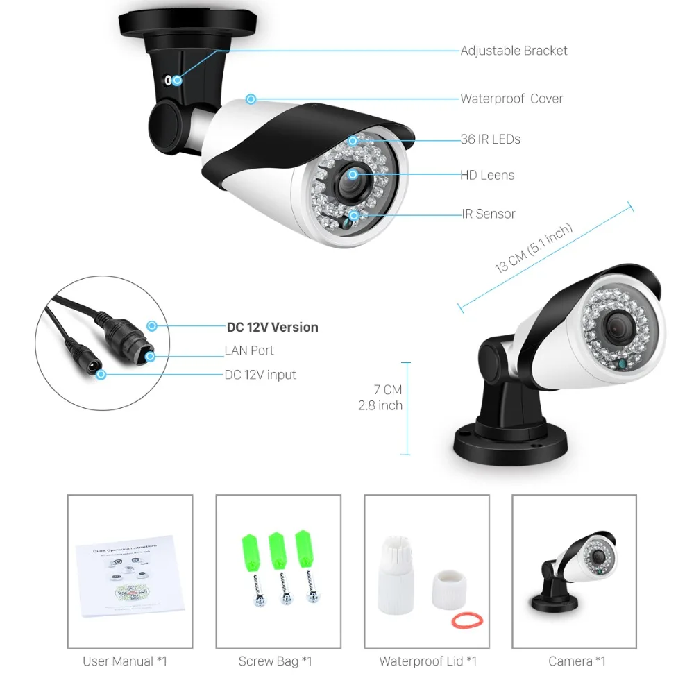 

BESDER H.265 1080P CCTV Camera Outdoor IP66 Waterproof Hi3516E+ SONY IMX307 Home Security IP Camera ONVIF 2.0 P2P Motion Alert