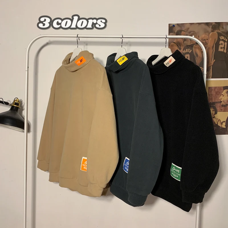 

New men's hoodie plus velvet thick coat casual loose cotton solid color round neck fashion hoodie high quality men's clothing