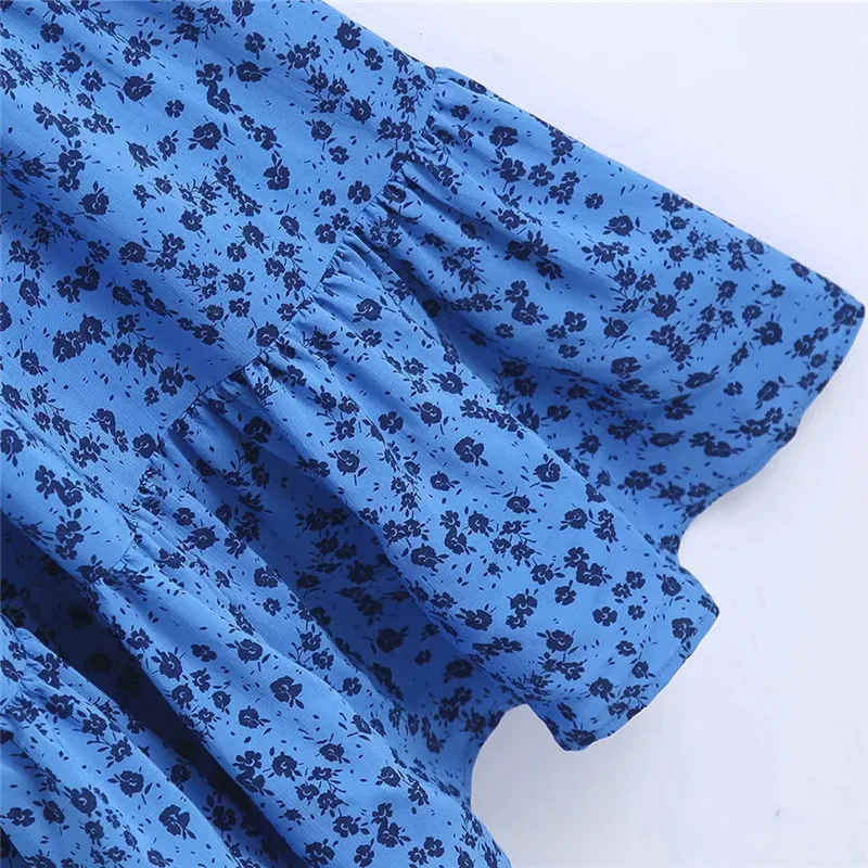 

TRAF Za Slip Long Dress Women 2021 Blue Floral Summer Dress Woman Straps Ruched Ruffle Sleeveless Midi Beach Casual Dresses