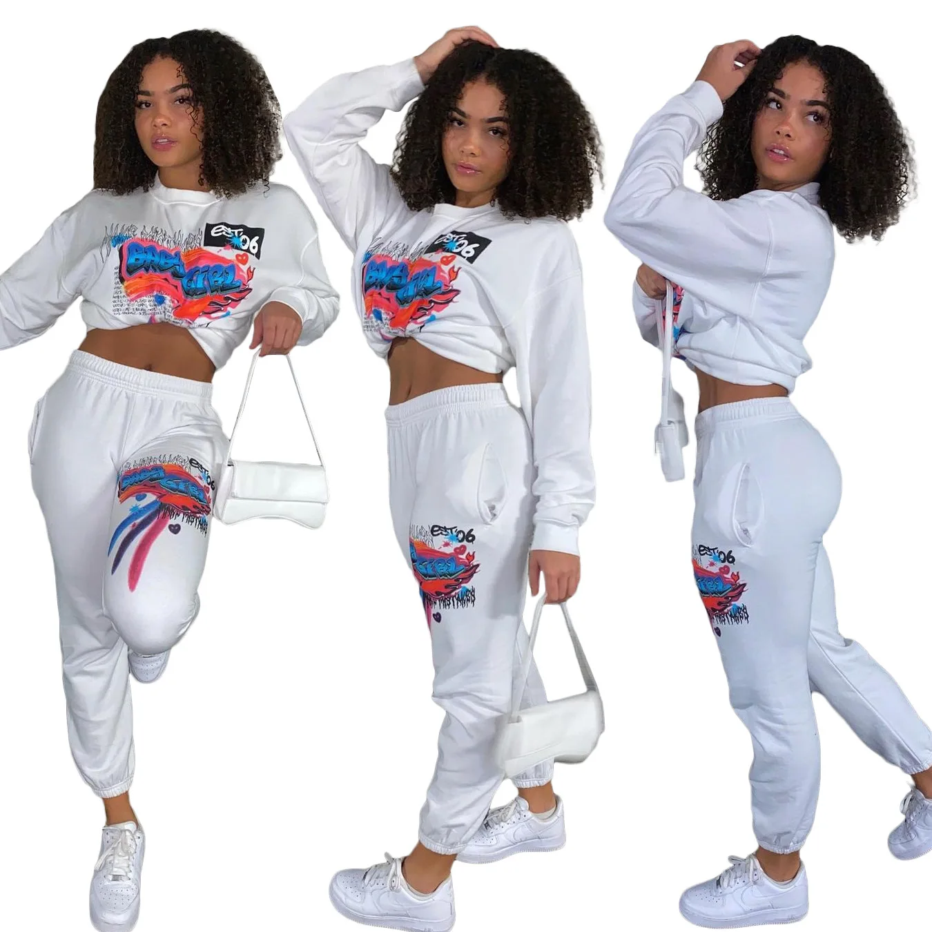 

Oluolin Women Autumn Tracksuit Hoodies Tops and Pants Two Piece Set Letter Print Long Sleeve Sportwear Matching Set