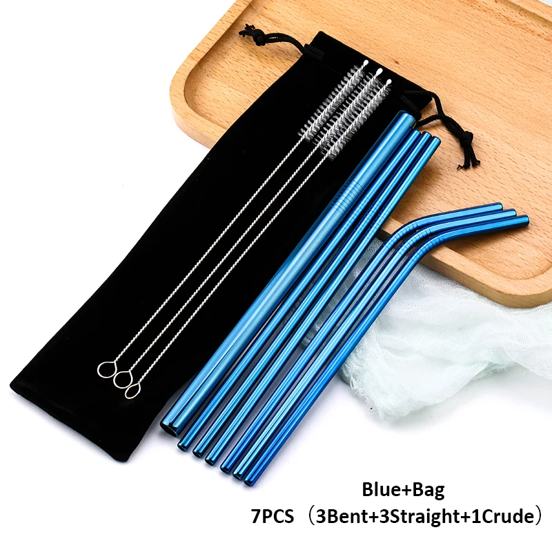 20 Blue Bag Многоразовые металлические трубочки для питья 304 нержавеющая сталь прочная изогнутая прямая соломинка для напитков с чистящей щеткой вечерние аксессуары - Цвет: 20 Blue Bag