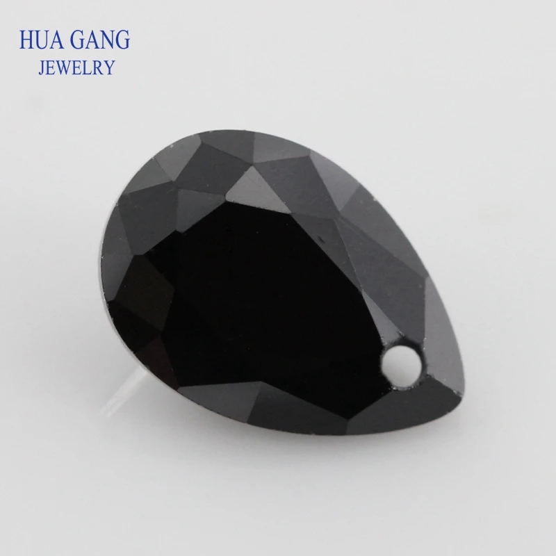 

Loose CZ Stone AAAAA Pear Shape Brilliant Black Cubic Zirconia Stone With Hole For Jewelry Making 4x6~15x20mm High Quality CZ