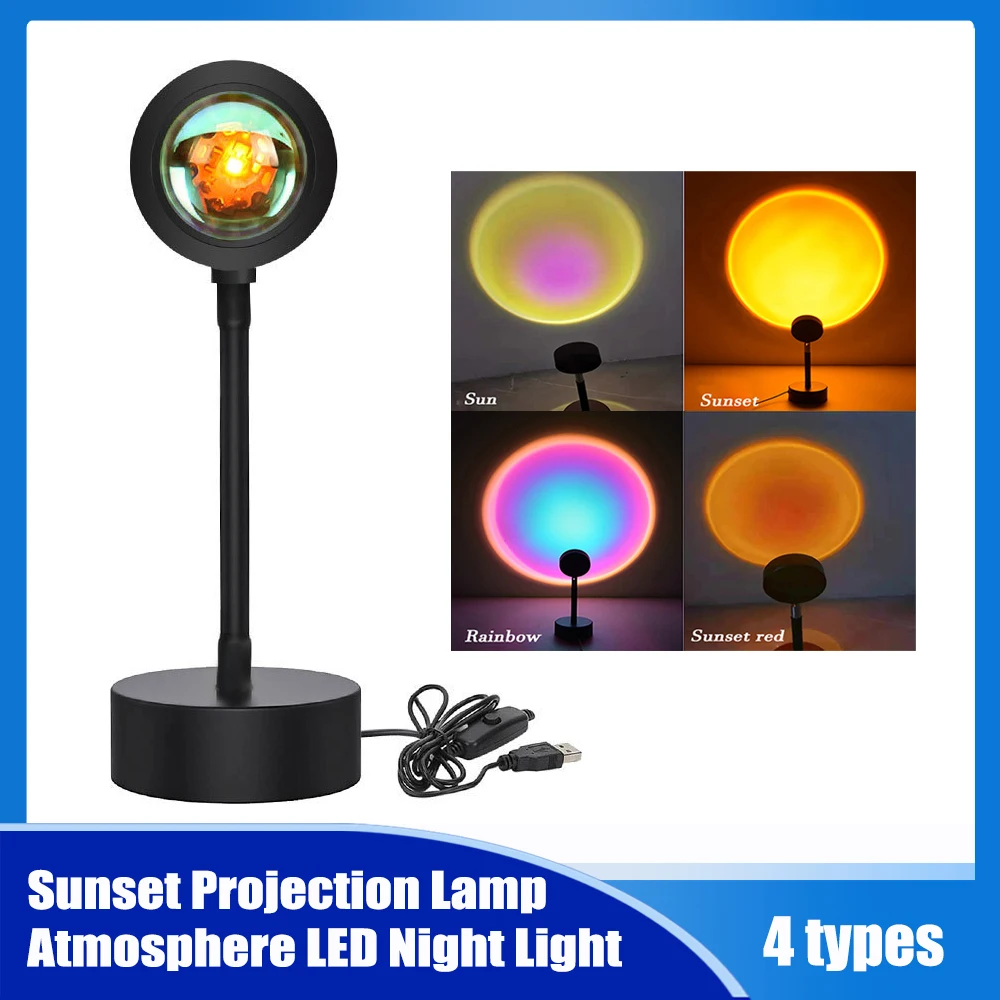 

Sunset Projector Lamp Rainbow Atmosphere Led Night Light for Home Bedroom Coffe shop Background Wall Decoration USB Table Lamp