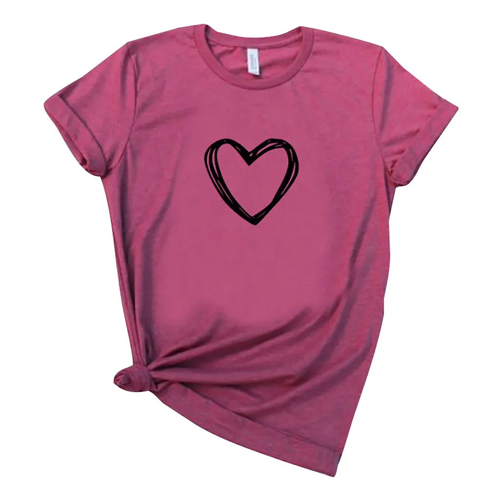 

#Z35 2020 Women Tops Yellow Love Shape Print T Shirts Base O-Neck Short Sleeve Women Tshirt White Tee Funny girls Shirt