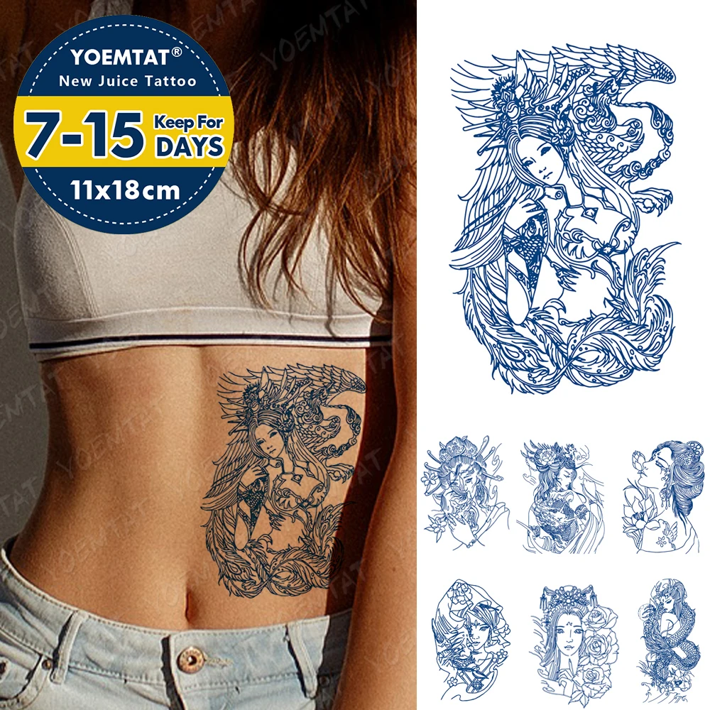 

Juice Ink Tattoos Body Art Lasting Waterproof Temporary Tattoo Sticker Beauty Geisha Prajna Tatoo Arm Fake Wing Dragon Tatto