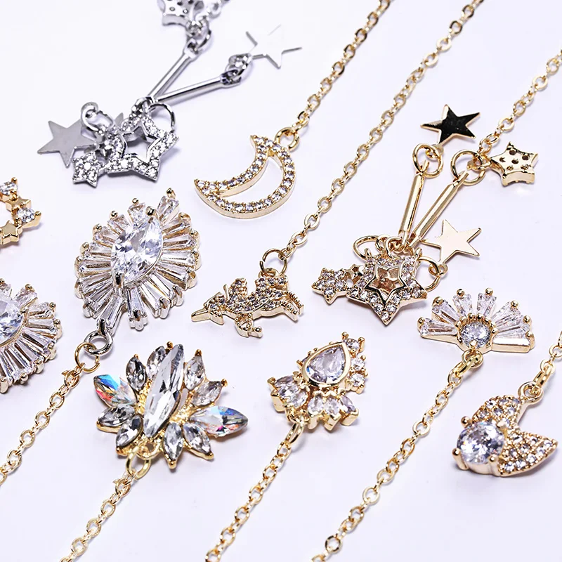 3D украшение для ногтей Стразы сплав сверла цепи сияющая Луна Звезда Смешанная