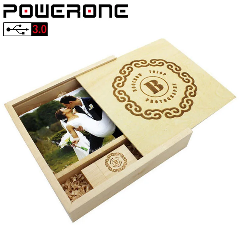 POWERONE USB 3 0 Бесплатная доставка логотип клиента кленовый деревянный фотоальбом