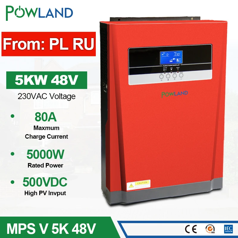 Солнечный инвертор 5000 Вт 48 В чистая синусоида гибридный MPPT 80A зарядное устройство