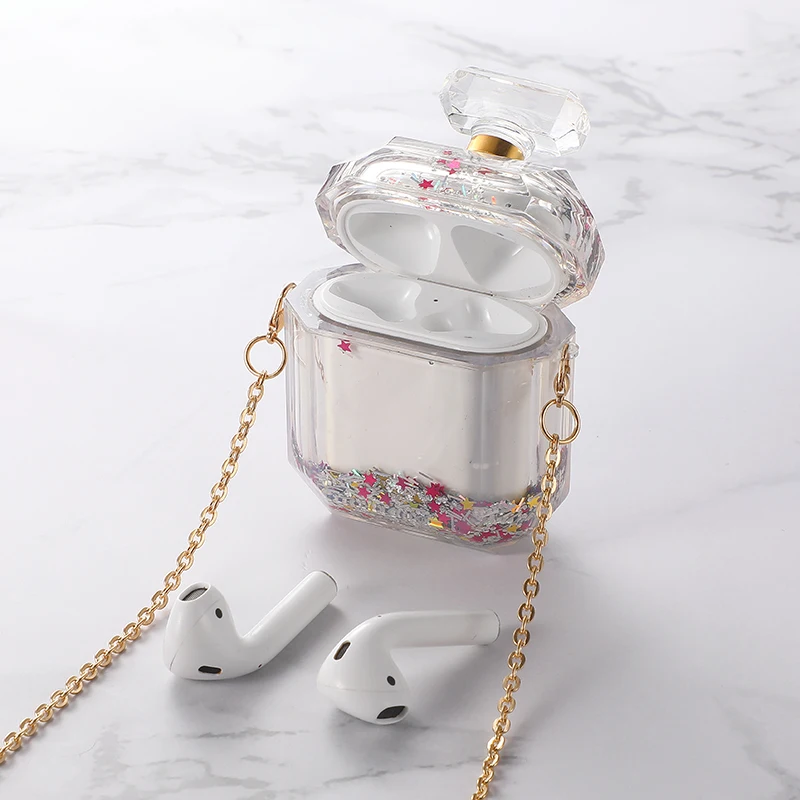 Роскошные Стразы с блестками жидкие наушники чехол для Apple Airpods 2 1 динамический песок блестки флакон духов Прозрачный чехол для наушников