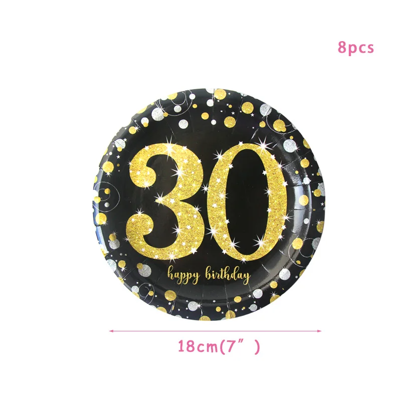 8pcs 7inch plates30 30, 40, 50, 60 украшения для дня рождения, для взрослых, конфетти, шары с цифрами, счастливые 30, 40 лет, юбилей, для взрослых, свадебные украшения - Цвет: 8pcs 7inch plates30