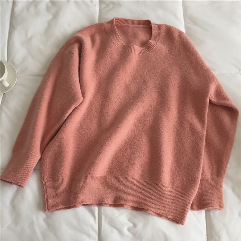 

Spring and autumn women's sweater casual solid color round neck long sleeve loose sweater