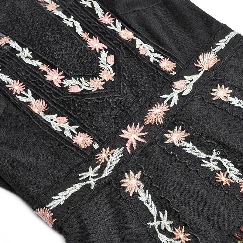 

Gedivoen Summer Fashion Vintage Runway Long Dress Women Stand Gorgeous Mesh Foral Embroidery Lace Midi Party Dresses