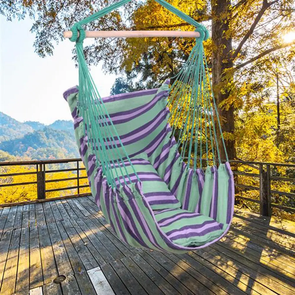 

Distinctive Cotton Canvas Hanging Rope Chair with Pillows Hammock Stand Chair Swing Swinging Furniture