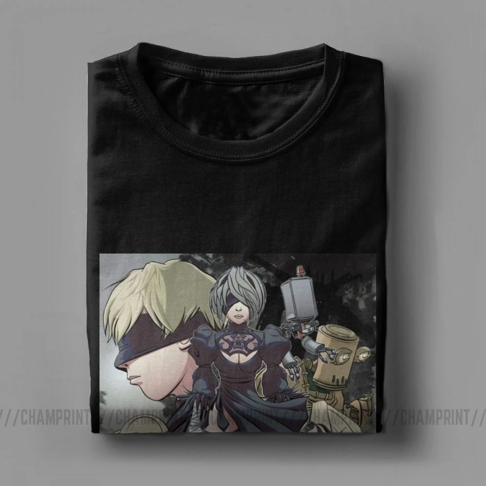 Футболка мужская с круглым вырезом модная тенниска из хлопка надписью NieR:Automata 2B