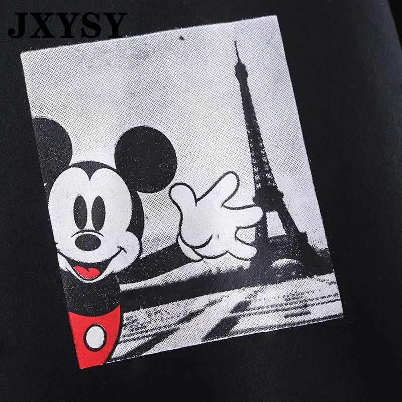 JXYSY толстовки Женская одежда черный розовый принт с мышкой из мультфильма длинный рукав О-образный вырез женский свитер Повседневный Свободный пуловер