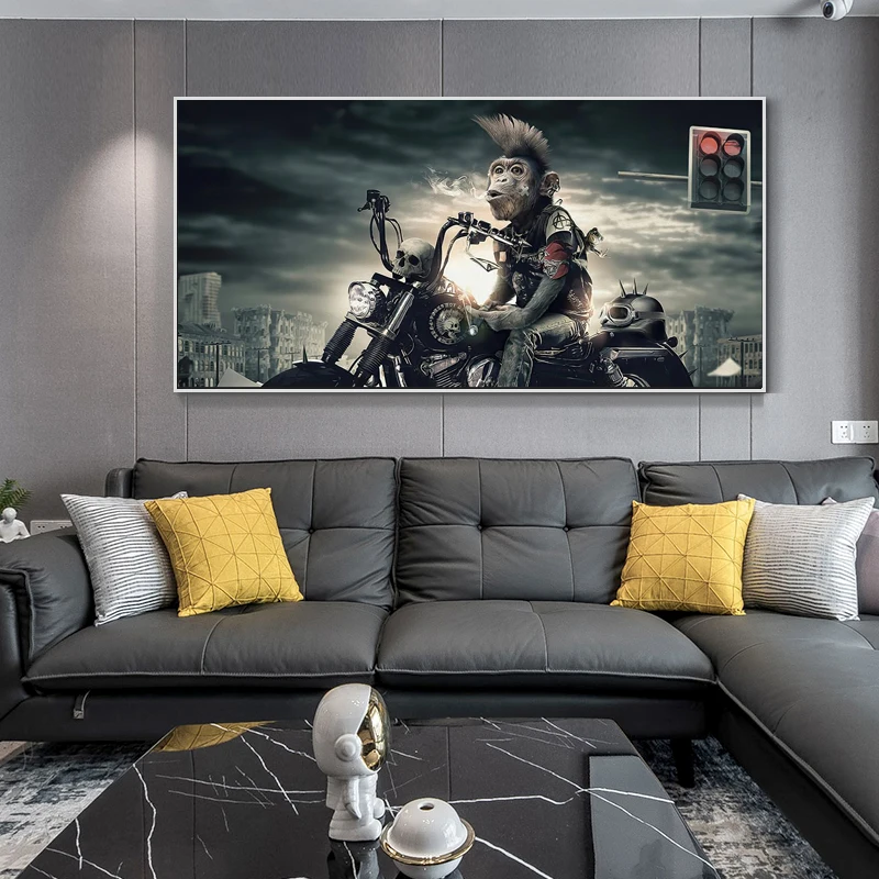 

Cool Motorcycle Racer Smoking Monkey Canvas Paintings Wall Art Posters Prints Modern Living Room Home Cuadros Decor Pictures