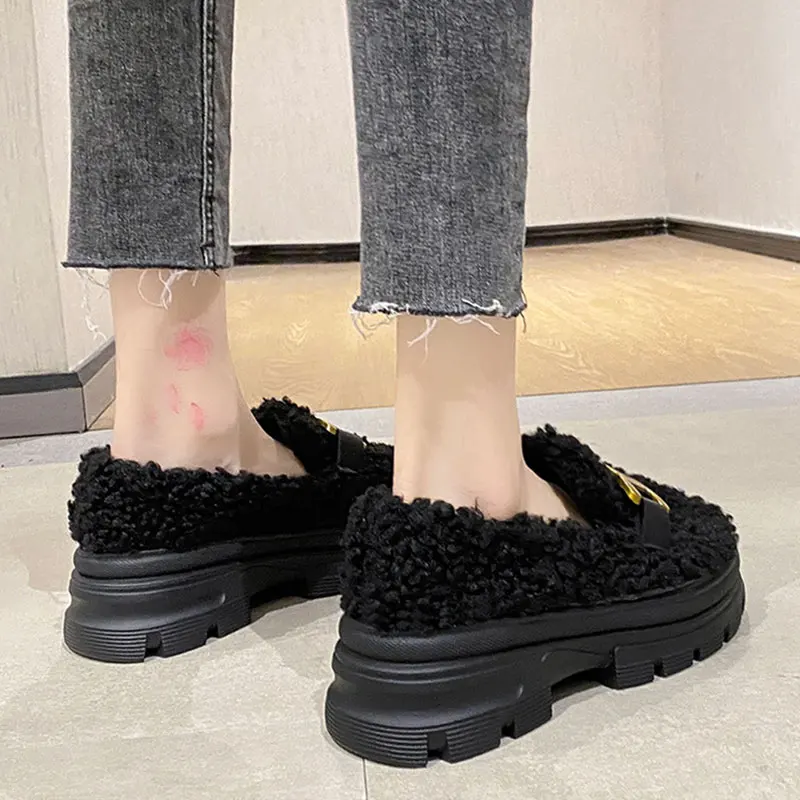 

Loafers Fur Moccasin Shoes Slip-on 2021 Fashion Women's Autumn Casual Female Sneakers All-Match Flats Round Toe Moccasins Slip O