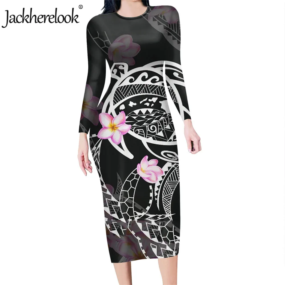 

Jackherelook платья Элегантное облегающее для женщин Гавайи черепаха китайская роза» фирменного дизайна с длинным рукавом эластичные узкие брюк...