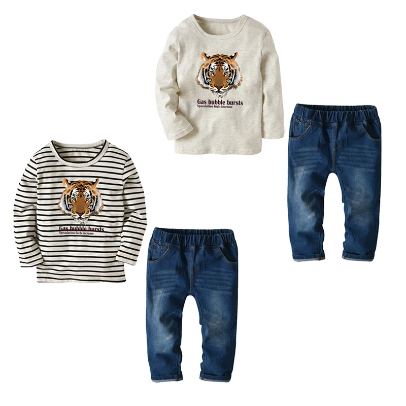 

Striped T-Shirt Denim Pants Sets Clothes For Boys Autumn Spring Long Sleeved Tracksuit Clothing Suits Children 2-7 Years