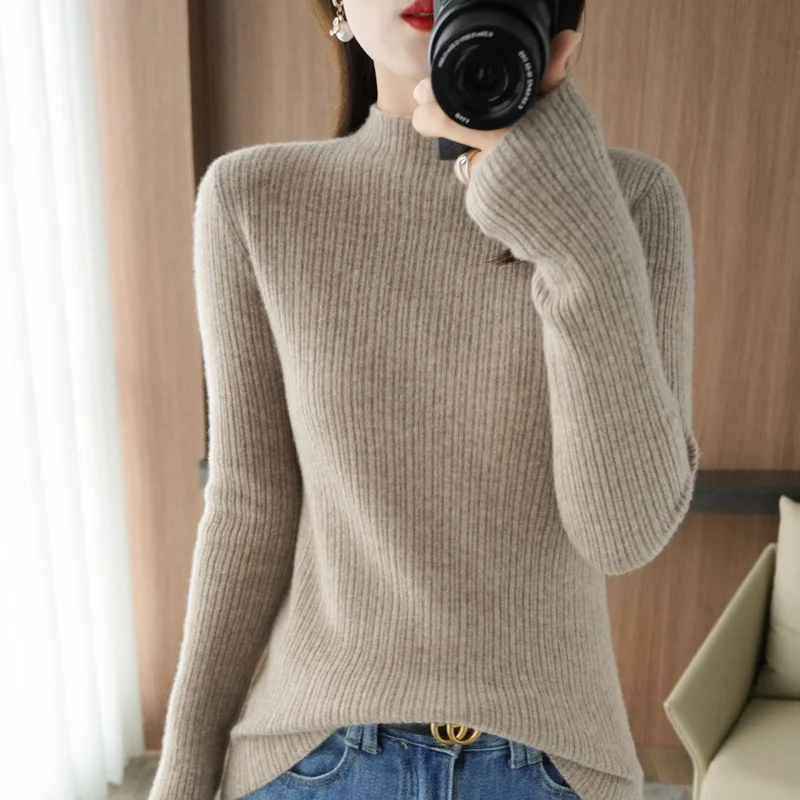 

Cashmere Elegant Women Sweater Oversized Knitted Basic Pullovers High Collar Loose Soft Female Knitwear Jumper Ladies Sweater