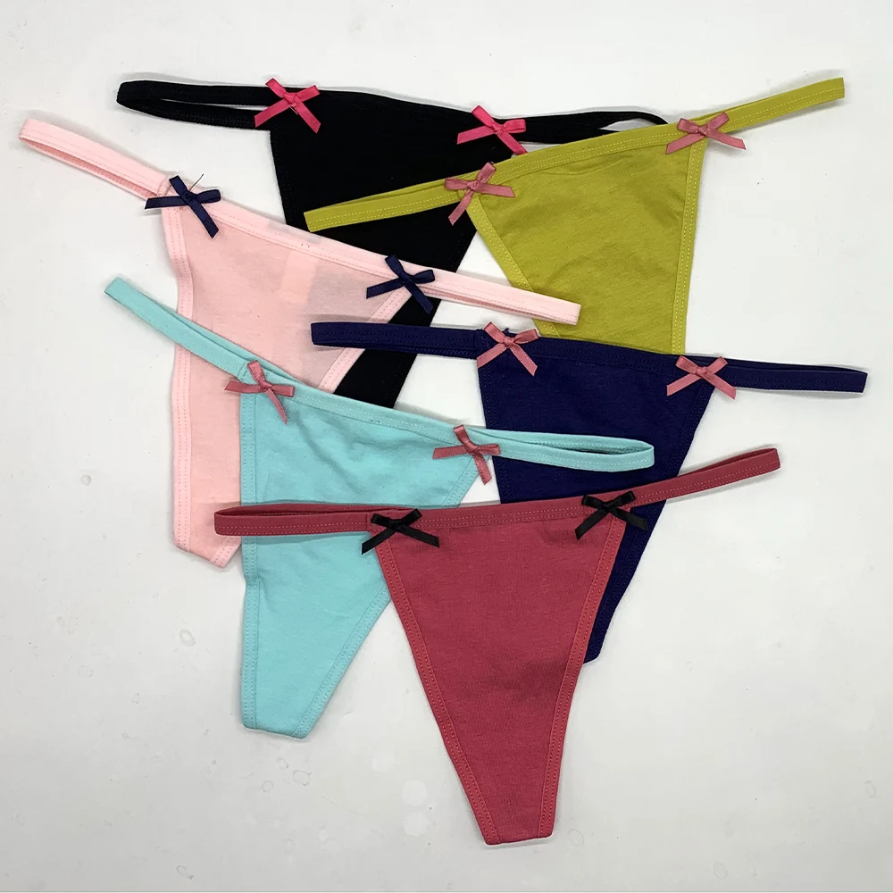 

6 Pieces Ladies Thong Panties Sexy G-String Women Underwear Cotton Low-Waist Female Lingerie Solid Color Pantys Soft Tanga Mujer
