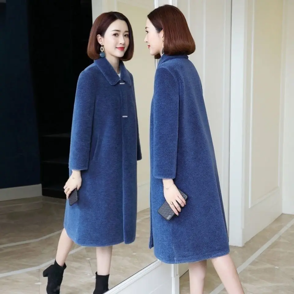 Women 2021 Winter Real Wool Fur Long Coat  Female Warm Jacket Real Sheep Shearling Fur Coats Lady Casual Outerwear A561