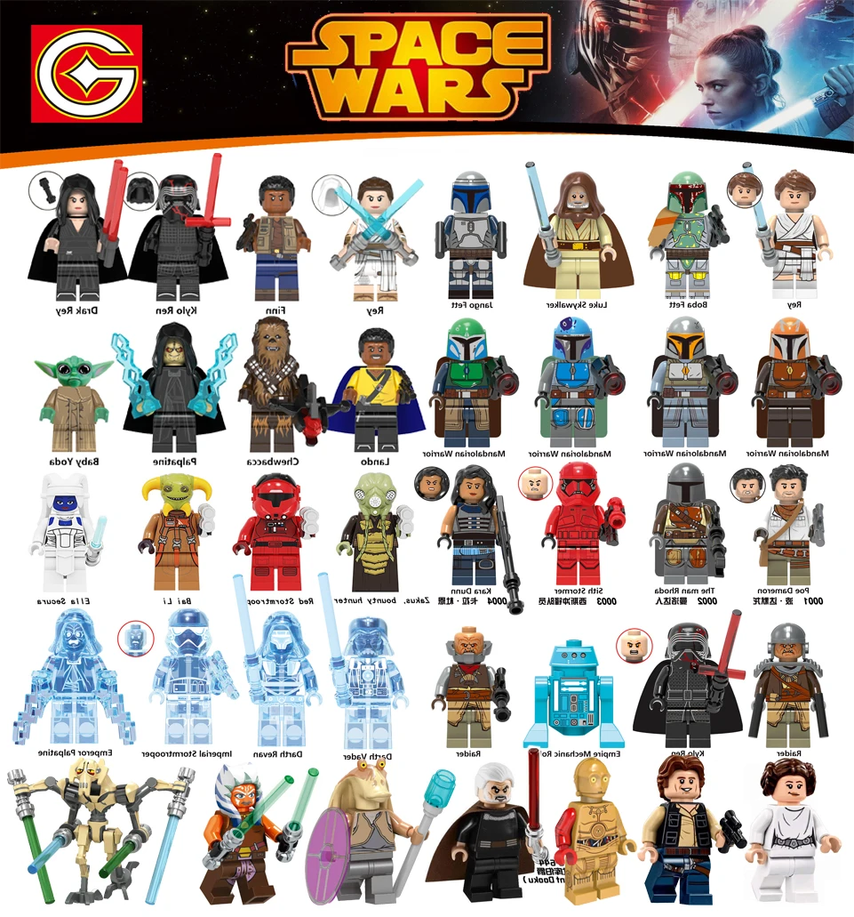 Для Legoelys Stars Wars Baby Yoda Darth Vader Boba Poe Finn Kylos Luke Leia Rey Palpatined Фетт строительные блоки