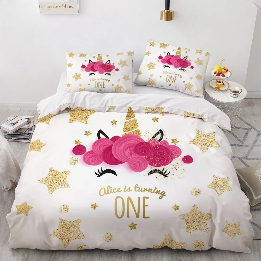 

Luxury 3D Bedding Sets Comforter Quilt Cover Duvet Set Queen King Double Single Size Unicorn Cartoon Design Custom Bedclothes
