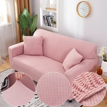 Plaid Jacquard Soft Fabric Pink Sofa Cover For Living Room 1/2/3/4/5 Seats Seater All-inclusive Elastic Corner Couch Slipcover