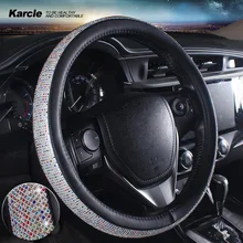 Karcle Shiny Rhinestones Steering Wheel Cover Diamond PU Leather Car Steering Cover 15 Inch Universal Auto Accessories