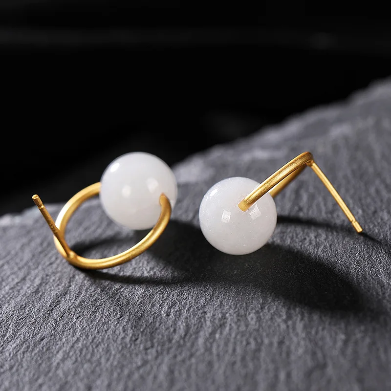 Женские серьги-гвоздики из серебра 100% пробы с натуральным камнем | Украшения и