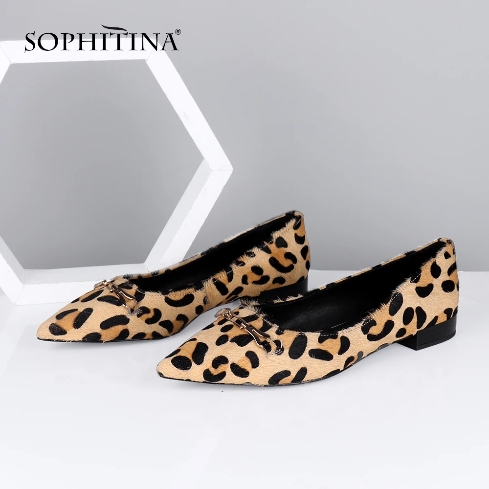 Женские туфли с леопардовым принтом SOPHITINA удобные лошадиные на плоской подошве