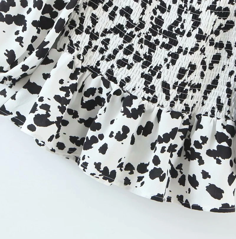 

TMODA960 2021 New Arrivals Summer Women's Shirts Vintage Casual Black Polka Dot Short Sleeve White Tops for Women Shirt