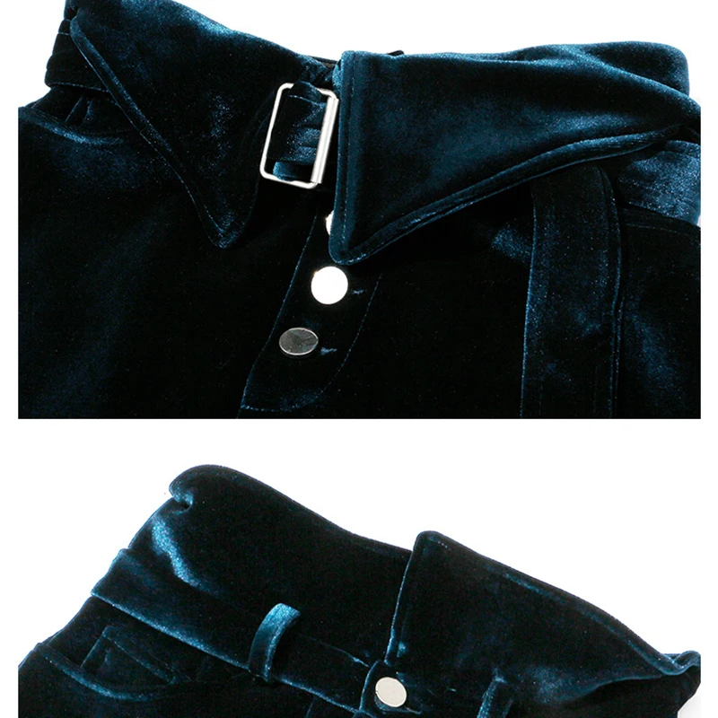 

[EAM] Women Velvet Belt Personality Wide Leg Shorts New High Waist Loose Fit Trousers Fashion Tide Spring Autumn 2021 1A922