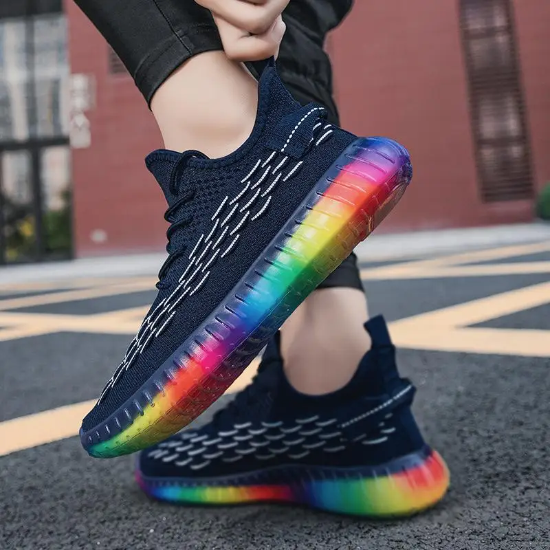 

High Quality Men's Shoes Sports Shoes Flying Woven Coconut Shoes Rainbow Sole Running Shoes Breathable Comfortable Men Sneakers