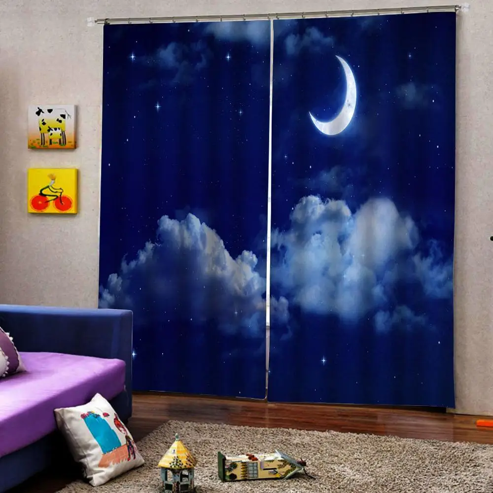 Шторы декор для гостиной спальни 2 панели занавеска с окошком ночным синим небом s