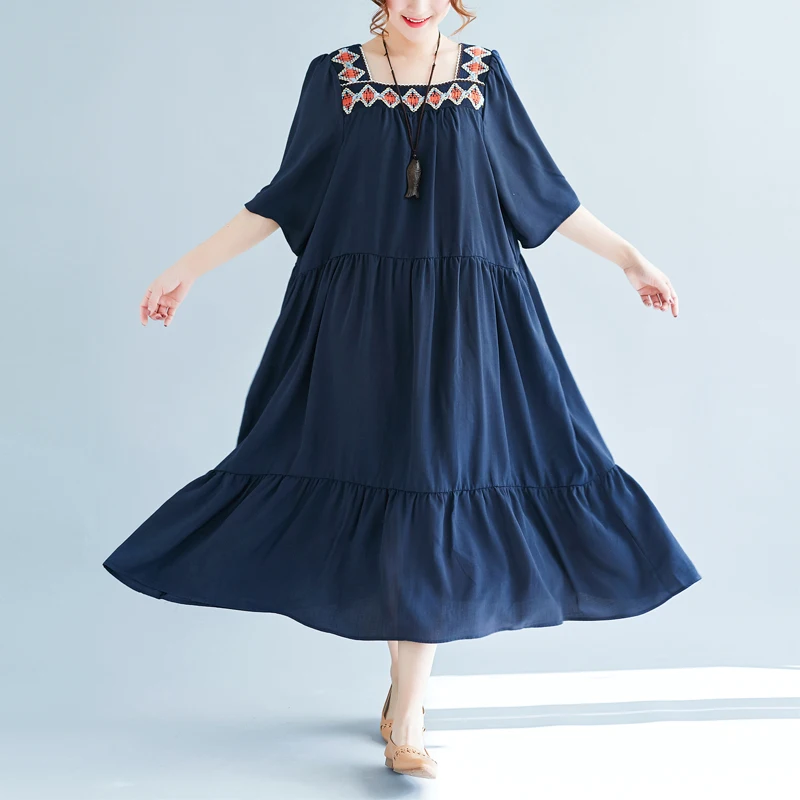

Summer Dress Women Plus Size Embroidery Trumpet Ruffles Female Lady Elegant Loose Oversized 2020 New Long Dresses Vestido