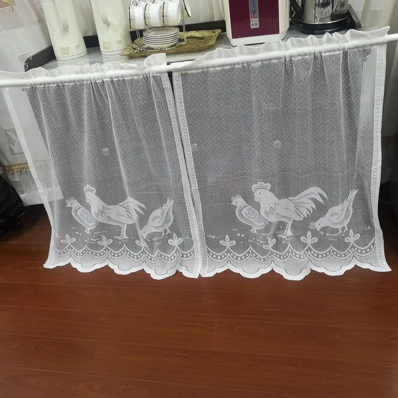 

Easter Rooster Kitchen Curtain 3-Piece Lace Curtain Set Easter Tulle Door Curtain Thin Screen Window Handling Set