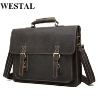 westal mens genuine leather bag mens briefcase office bags vintage crazy horse leather laptop bags male tote briefcase handbag