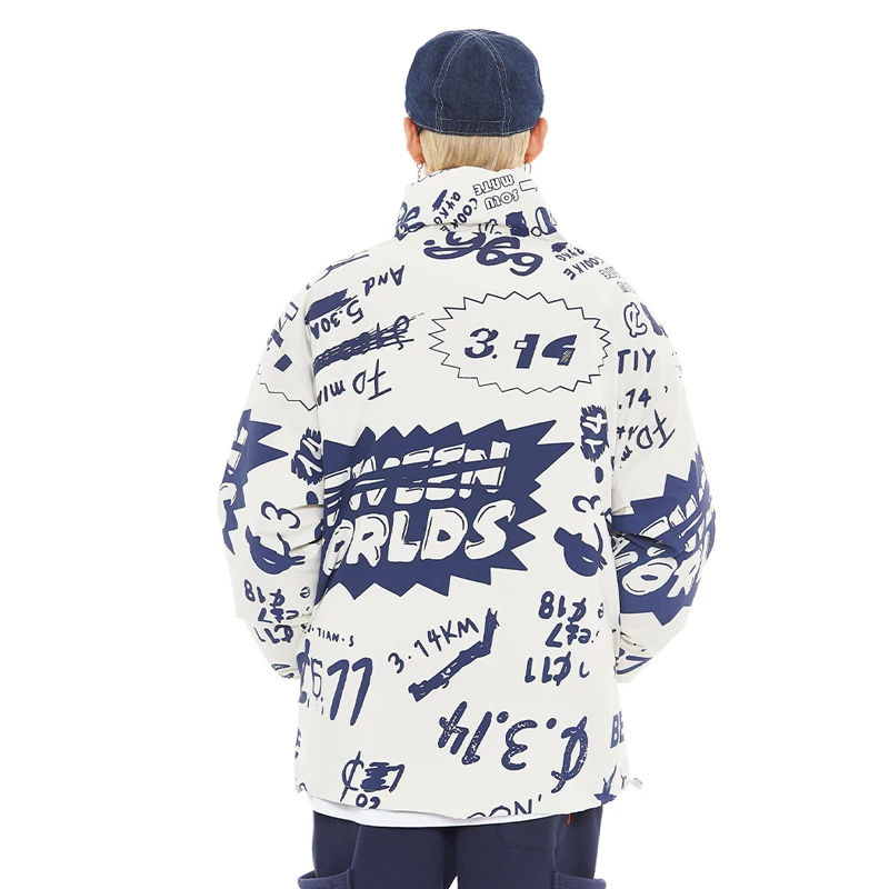 

ELKMU White Parka Padded Jackets Letter Graffiti Printing Winter Thick Warm Jacket Coat Men Streetwear Harajuku Outwear HE479