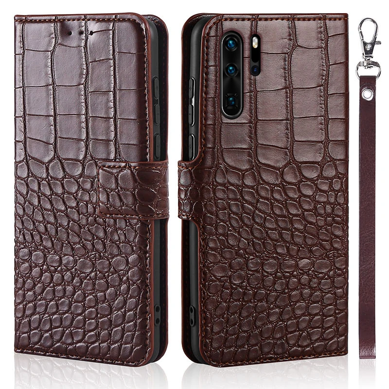 

Flip Phone Case for Huawei P30 Pro Cover Original Crocodile Texture Leather Book Design Luxury Coque Wallet Capa Strap Holder