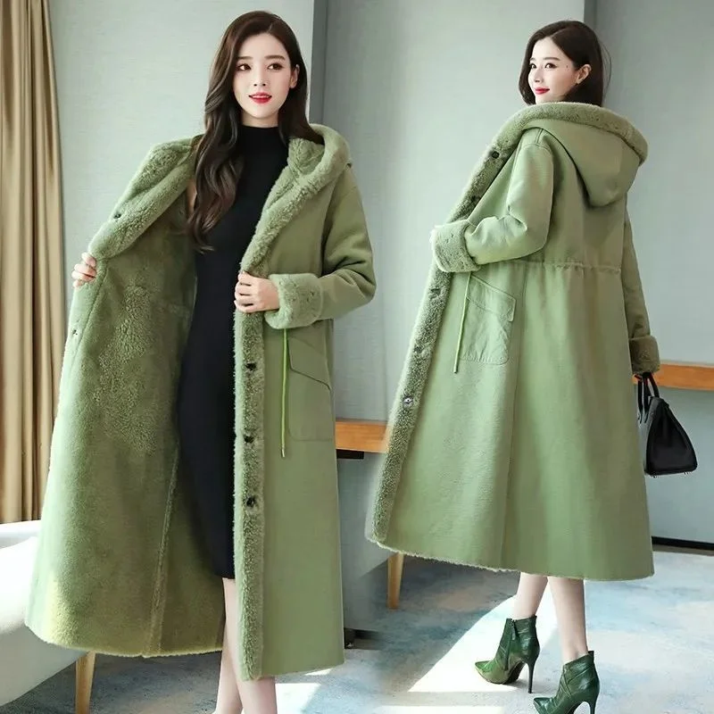 Women High-end Slim Lamb Wool Jacket Mid-length 2022 New Winter Korean Fur Coat Female Velvet Thick Woolen Coat Trend A852