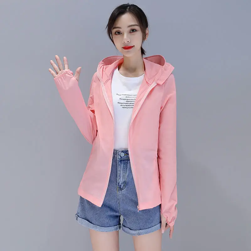 

Women 2021 Summer Sun Protection Clothing Female Thin Long Sleeve Hooded Hiking Sport Jacket Outdoor Riding Fishing Clothes R222