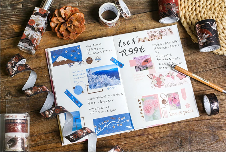 Золотая декоративная лента Bullet Journal васи лента Набор японских бумажных стикеров Скрапбукинг Клей васитап кавайные канцелярские принадлежности