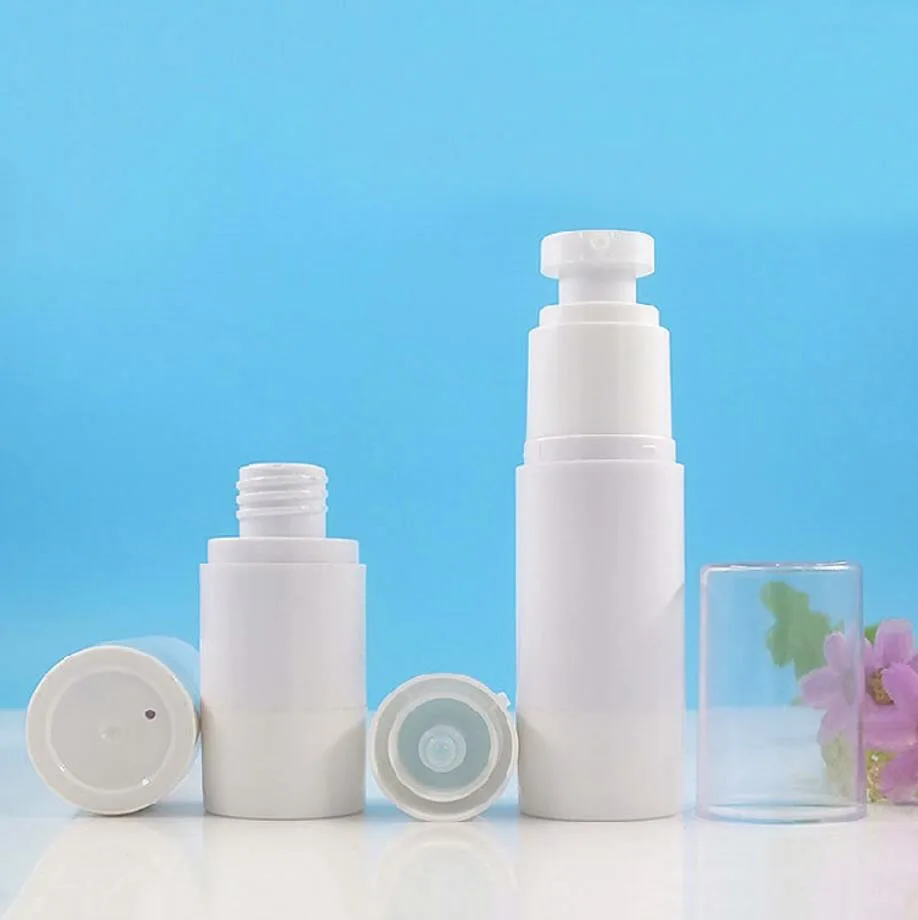Белая безвоздушная бутылка 15 мл прозрачная крышка для