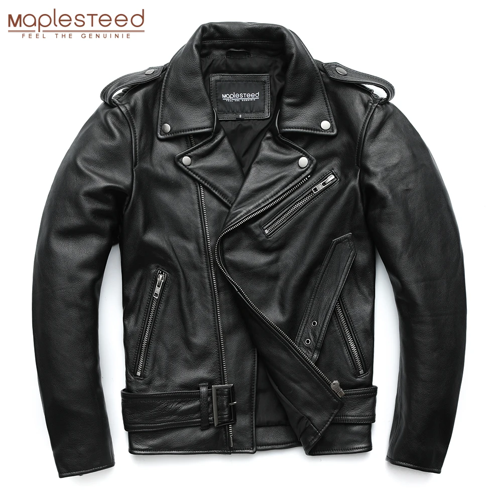 

MAPLESTEED Classical Motorcycle Jackets Men Leather Jacket 100% Natural Cowhide Thick Moto Jacket Winter Sleeve 61-67cm 6XL M192