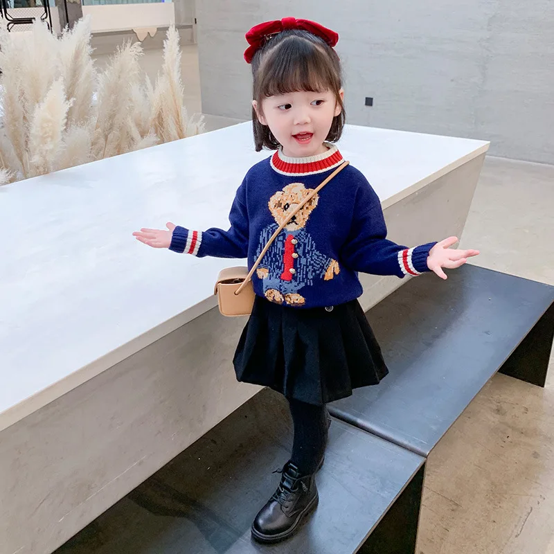 

Girls Sweater Kids Baby's Coat Outwear 2022 Blue Thicken Warm Winter Autumn Knitting Tops Pure Cotton School Children's Clothing