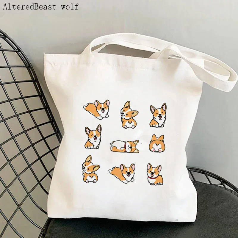

Женская сумка для покупок милые корги с рисунком Kawaii bag Harajuku Шоппинг Холст сумка для покупок женская сумка